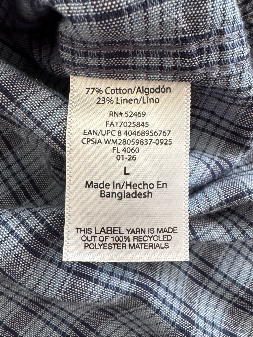 Free Assembly Men’s Linen Blend Plaid Button Down Shirt L Blue Relaxed Fit - Picture 15 of 16